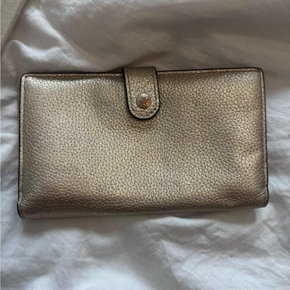 Coach Gold Wallet Elegant Textured Leather